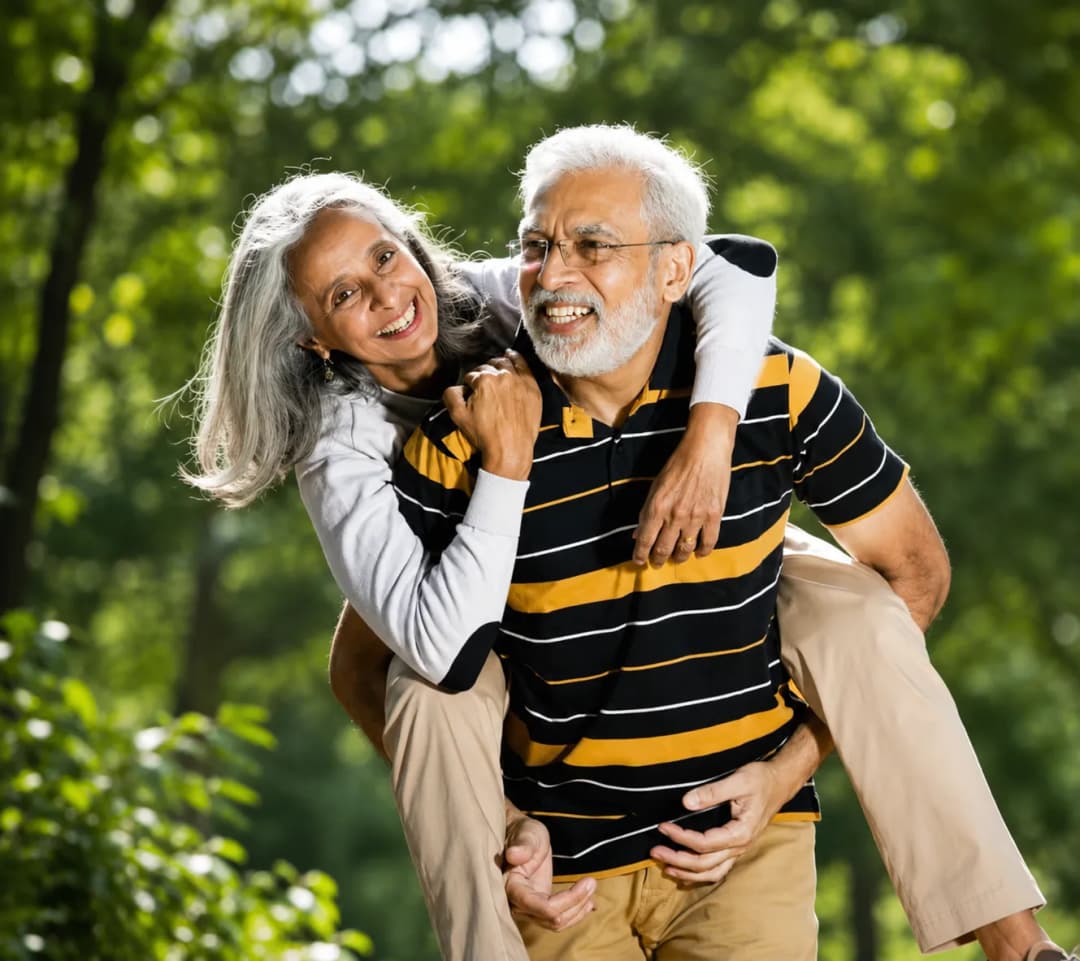 Smiling older couple enjoying time outdoors